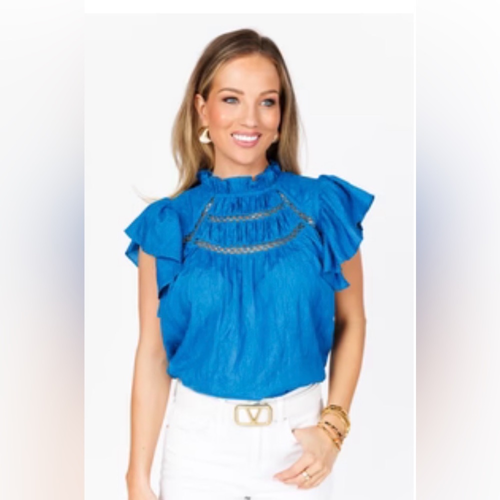 Blue Ruffled Women's Top $74 tags